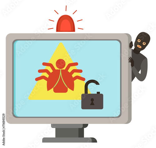 Cyber crime concept. Hacker exploit computer with bugs