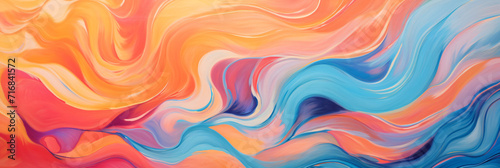 rainbow art painting with swirls, in the style of futuristic chromatic waves, light orange and dark azure, abstraction-création, colorful curves, unprimed canvas, shaped canvas