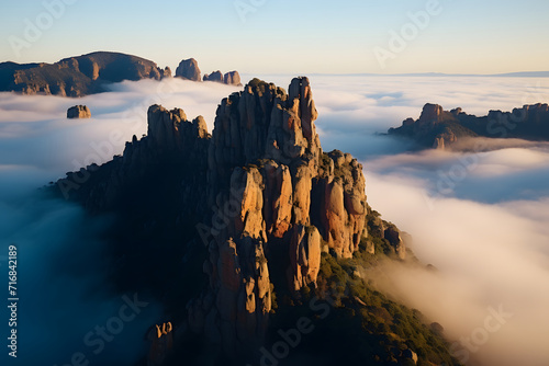 Aerial view of bright foggy...