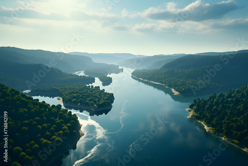 Aerial view of bright foggy...