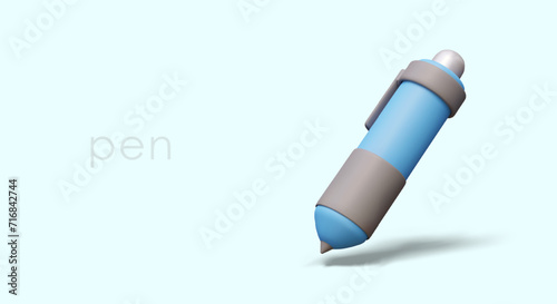 Placard with realistic big model of pen in blue color photo