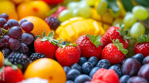 Fresh fruits and berries background  closeup. Healthy food concept.