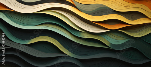 a fabric of colorful stripes is shown in this close up image, in the style of leaf patterns, dark green and amber, sculptural paper constructions, dark gray and amber, delicate paper cutouts