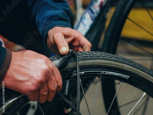 Close-up of a person s hands inflating bicycle tires for a ride