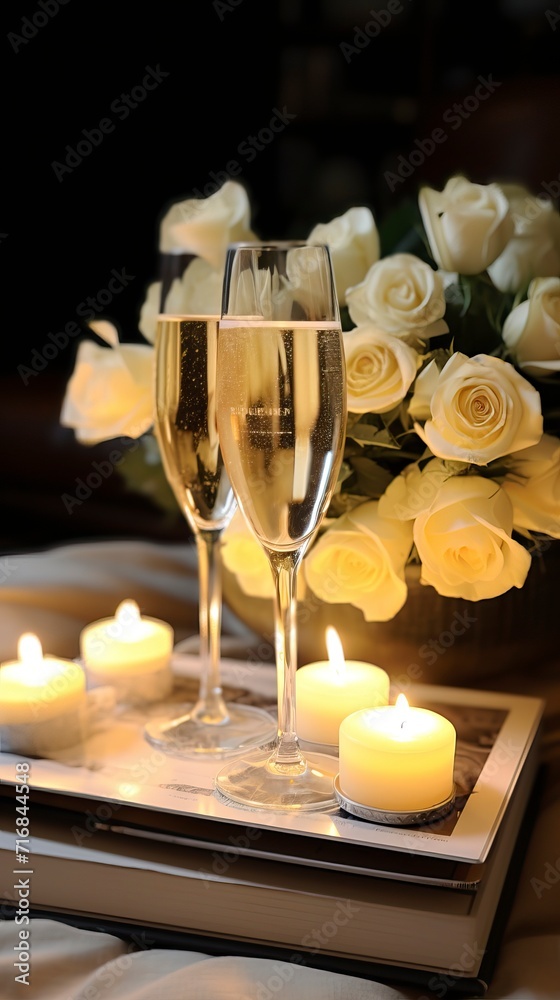 ozy Winter Night with Champagne and White Roses ozy Winter Night with Champagne and White Roses