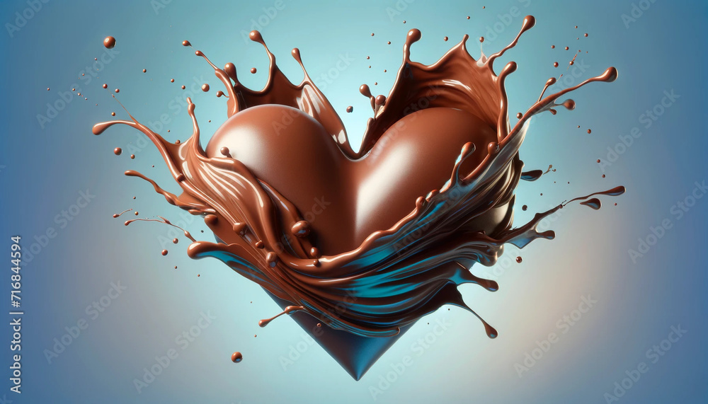 heart shapped chocolate splash background, generative ai