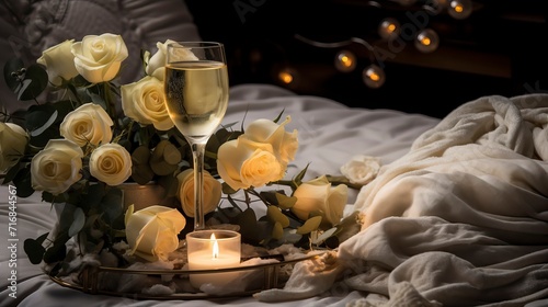 ozy Winter Night with Champagne and White Roses