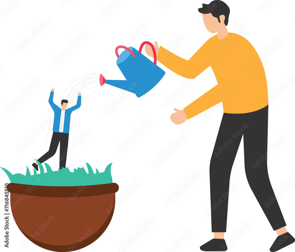 Talent development, Career growth, training or coaching staff develop skill, Employee improvement, HR human resources, Manager watering growth talented staff in growing seedling pot

