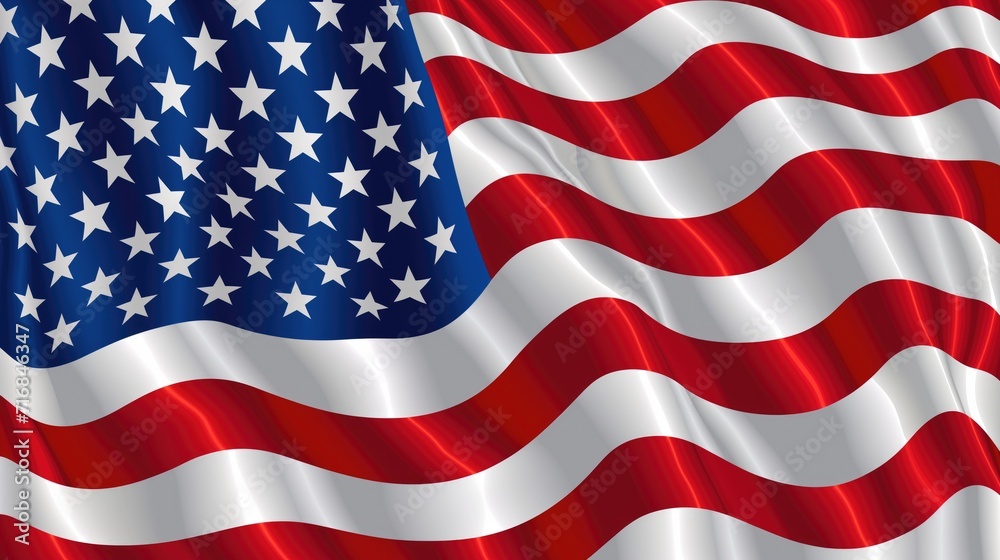 Waving flag of America silky and glossy background