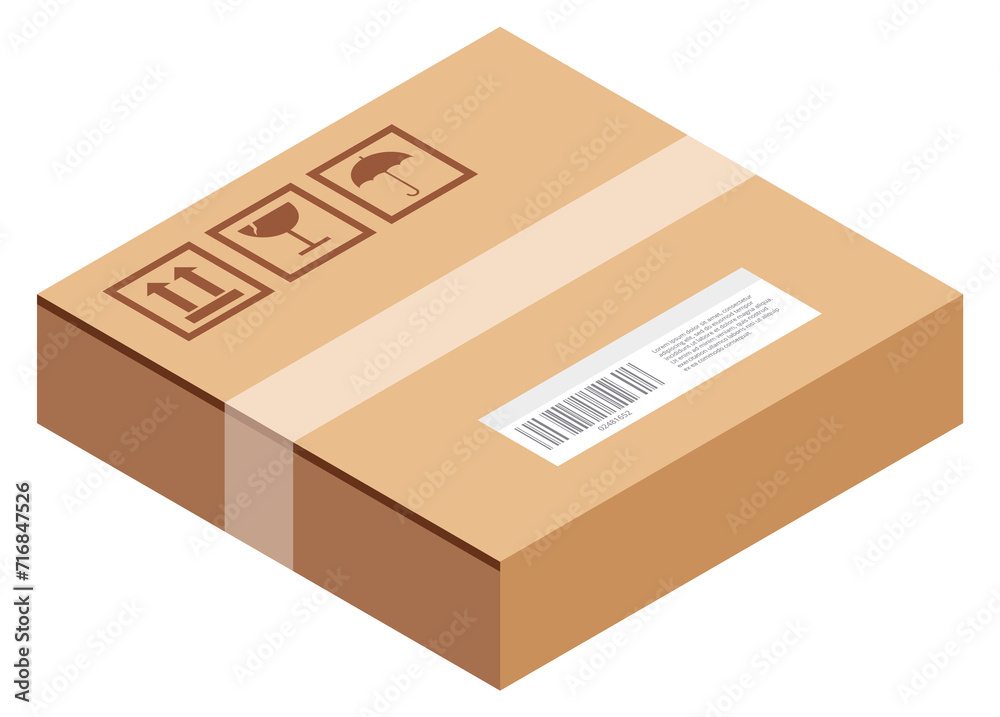 Cargo paper container icon. Isometric cardboard box Cargo paper container icon. Isometric cardboard box