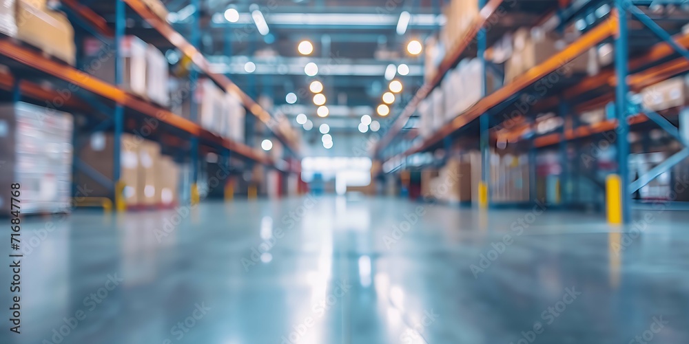 Blurred image of warehouse and distribution warehouse for background usage. This is a freight transportation and distribution warehouse.