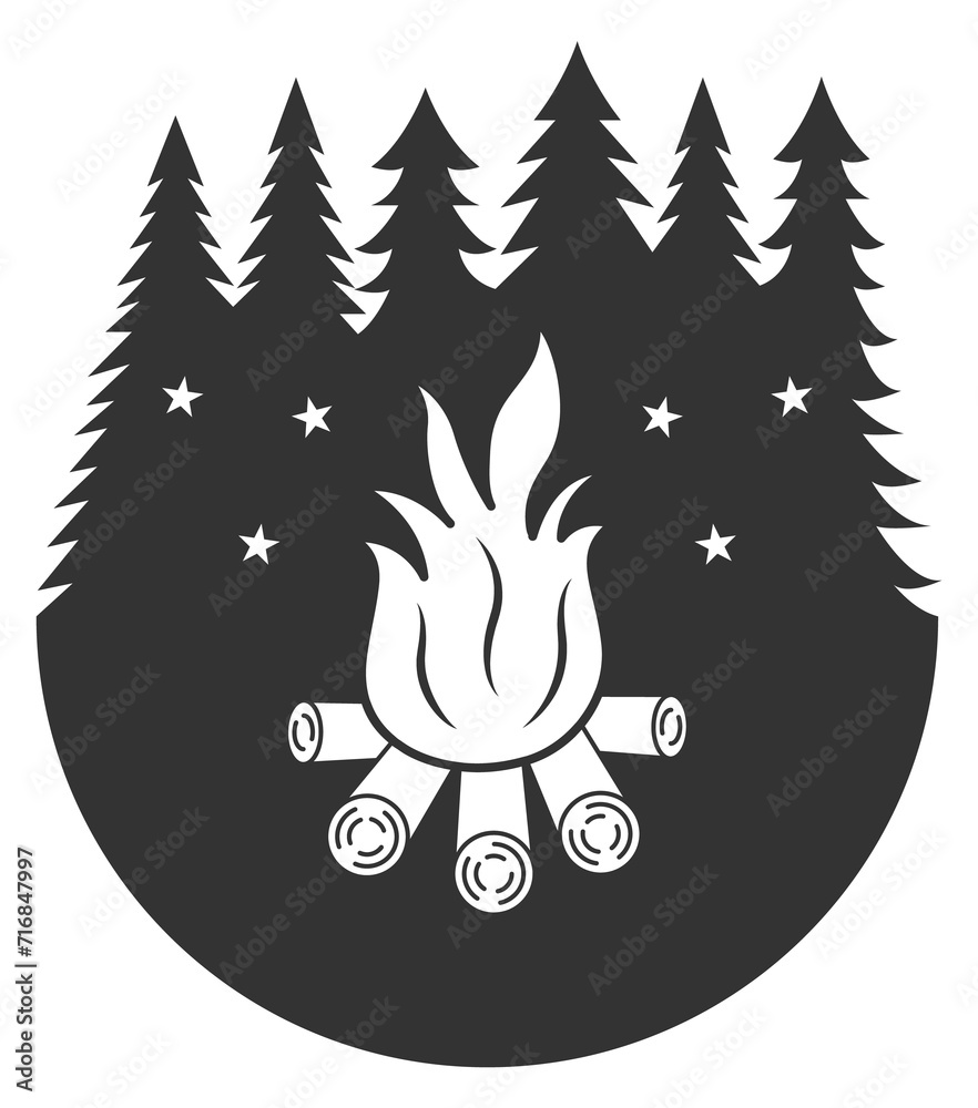 Forest camp logo. Wild nature travel badge Forest camp logo. Wild nature travel badge