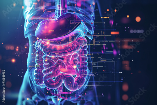 Medical hologram illustration of intestines depicting gastrointestinal health
