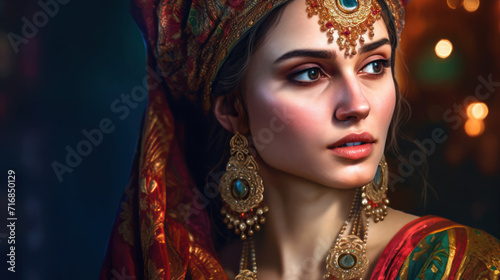 Pretty Turkish woman in Indian clothing. Generative AI