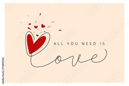 Romantic card with love lettering and hand drawn heart