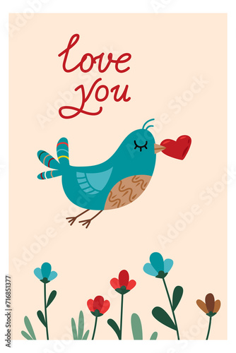 Romantic card template. Love you design for valentine holiday