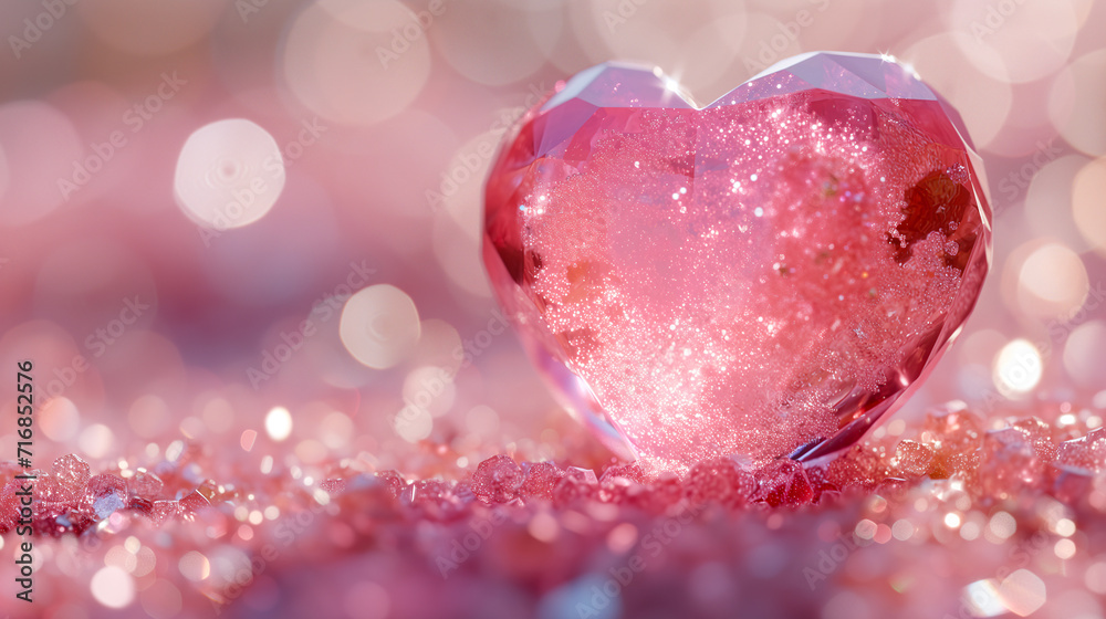 Creamy pink 3D heart with bokeh background. Romantic Valentine's Day shiny crystal heart background Creamy pink 3D heart with bokeh background. Romantic Valentine's Day shiny crystal heart background