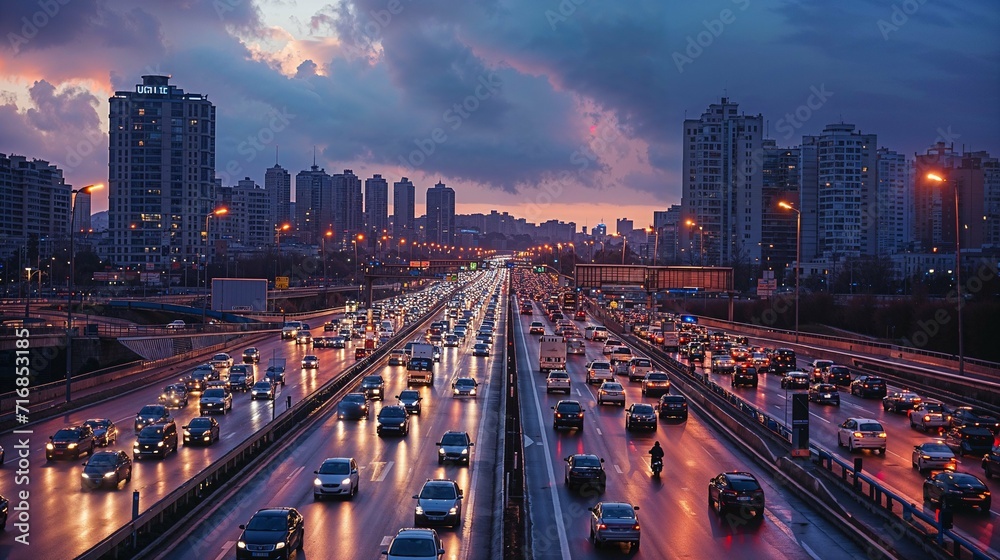 perspective sur une autoroute qui entre dans une ville moderne aux ...