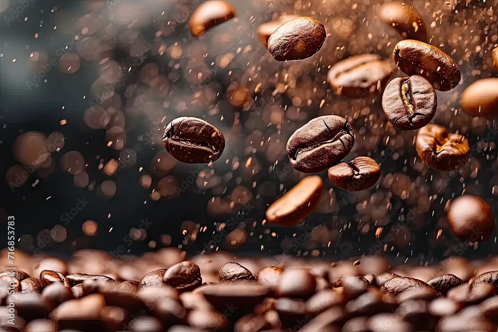 Coffee beans embodying caffeine and roast perfect for espresso brown hue blending into any drink food speaks of black dark seeds background fading into close up macro mocha and natural aroma Coffee beans embodying caffeine and roast perfect for espresso brown hue blending into any drink food speaks of black dark seeds background fading into close up macro mocha and natural aroma