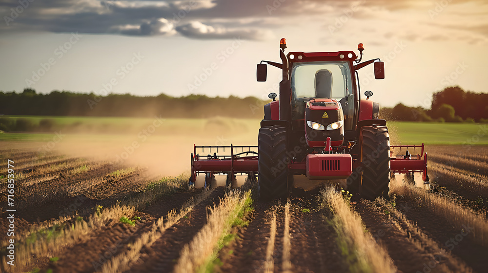 Obraz premium A farmer driving a tractor in a field