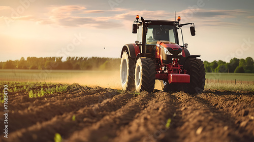 A farmer driving a tractor in a field