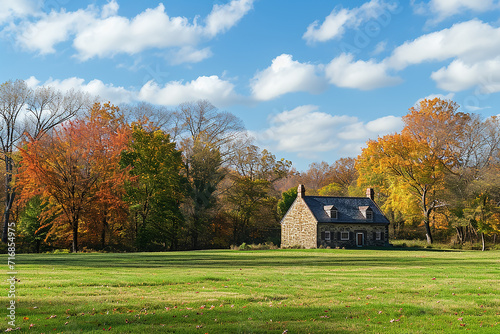 Old fort house with autumnal trees and a green field on a sunny day  © 92ashrafsoomro