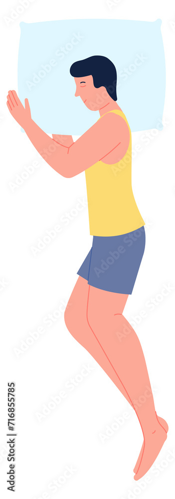 Man sleeping in side pose. Healthy sleep position Man sleeping in side pose. Healthy sleep position