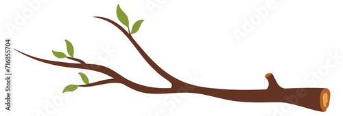 Tree branch with green leaves. Cartoon natural plant