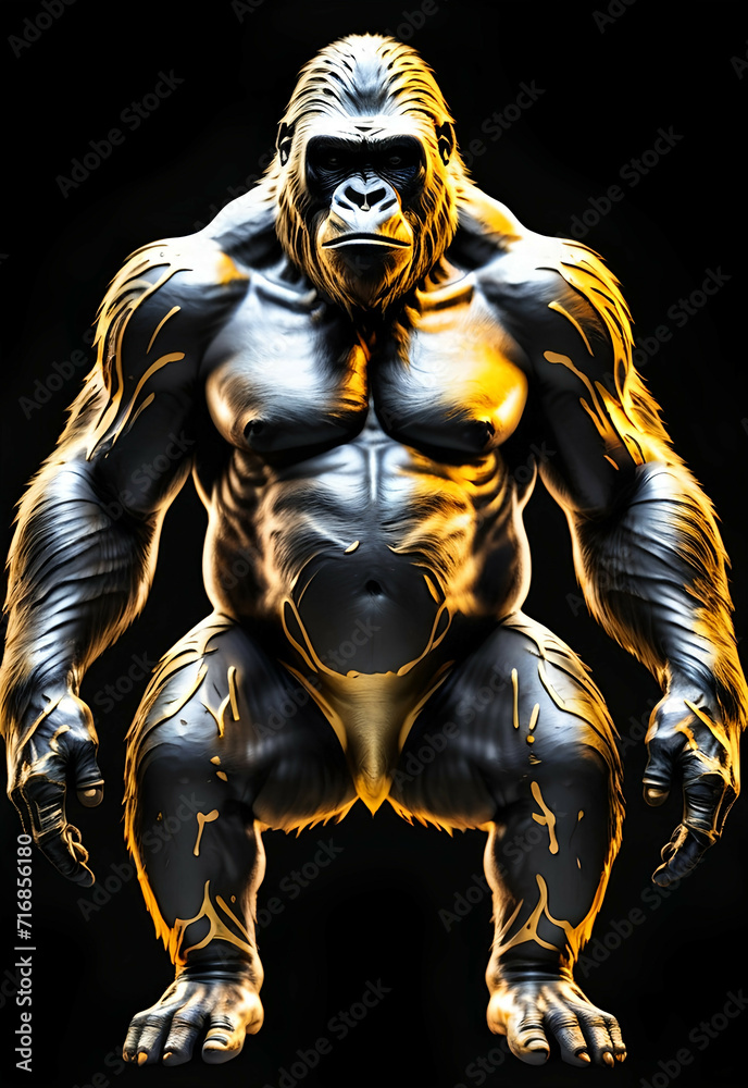 Gorilla black and gold mammal animal face , black white wildlife Gorilla black and gold mammal animal face , black white wildlife