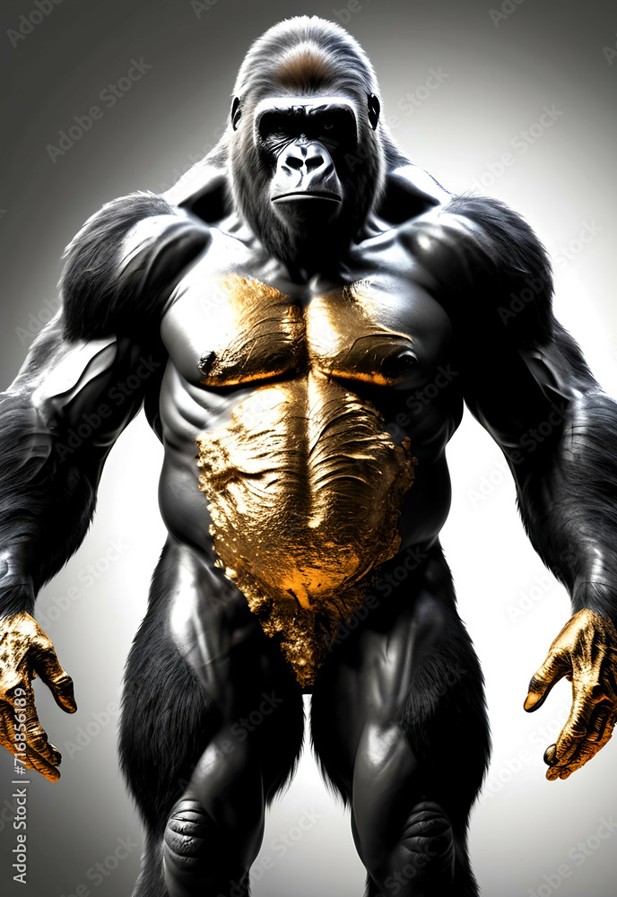 Gorilla black and gold mammal animal face , black white wildlife Gorilla black and gold mammal animal face , black white wildlife