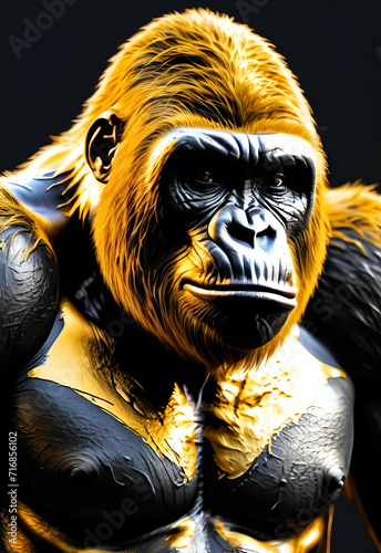 Gorilla black and gold mammal animal face , black white wildlife