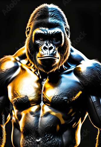 Gorilla black and gold mammal animal face , black white wildlife