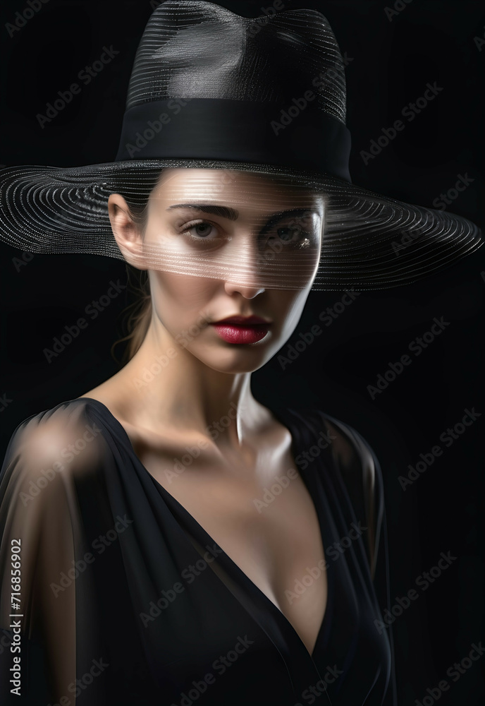 Portrait Elegant woman with hat , Modern art Portrait Elegant woman with hat , Modern art