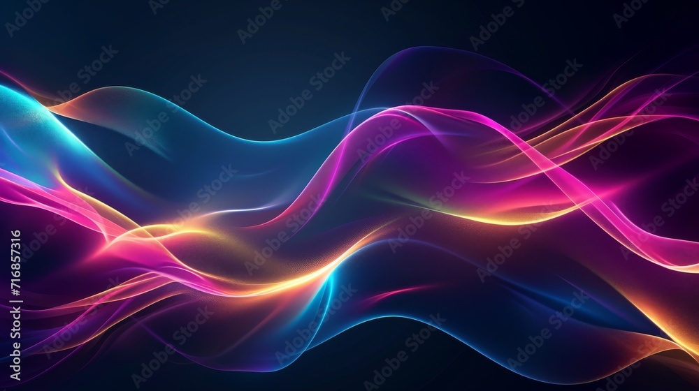 Vibrant neon light waves on a dark background, abstract and futuristic background Vibrant neon light waves on a dark background, abstract and futuristic background