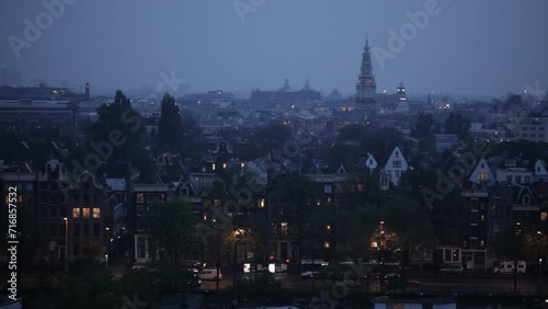 Aerial view cityscape of the Prins Hendrikkade at night in Amsterdam photo