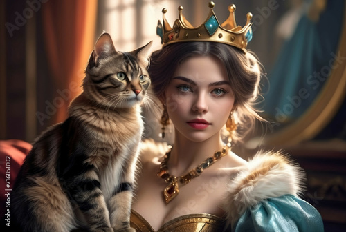 Queen cat, animal princess, queen clothes and crown, animal