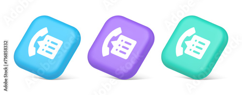 Phonebook handset important contact list info button phone call communication 3d isometric icon