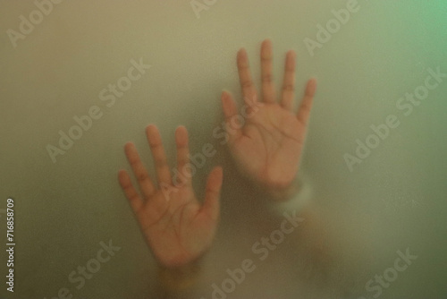 Blurry hand shadow behind mirror, Illustration of designer