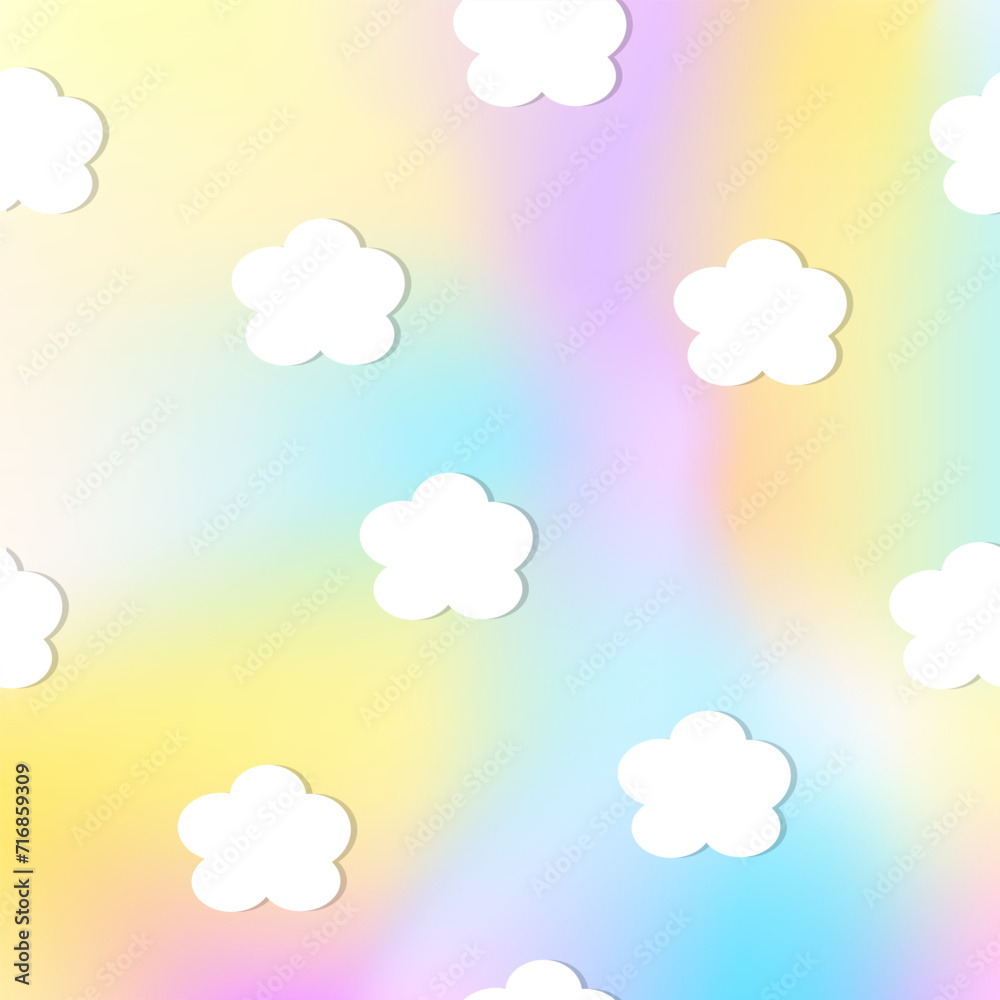 White clouds on abstract rainbow sky White clouds on abstract rainbow sky