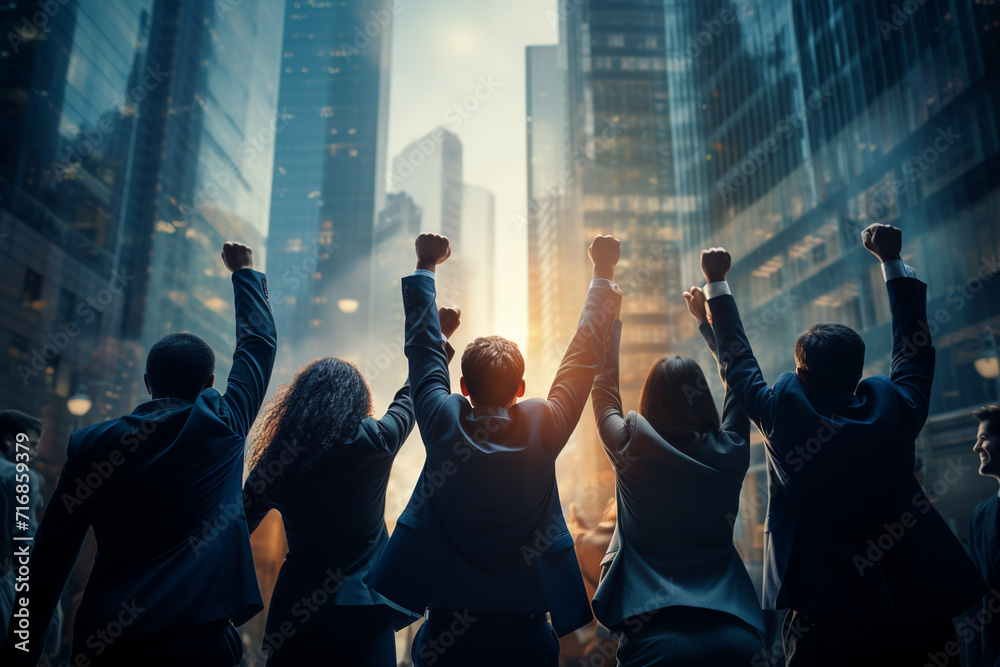 An inspiring depiction of a business team celebrating success, hands