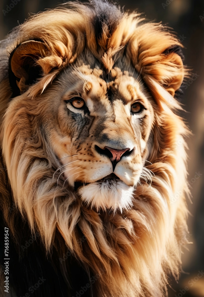 Portrait of the Lion King War , King crown Imperial Roman , History Ai Generative Animal