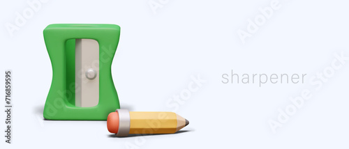 Realistic cartoon composition with sharpener device and yellow pencil