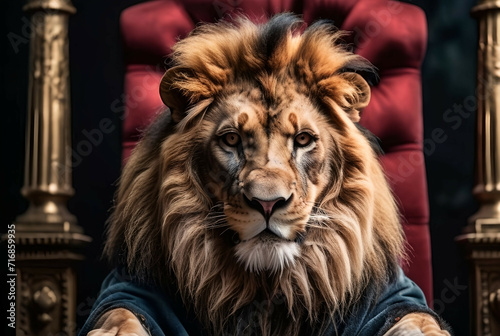 Portrait of the Lion King War   King crown Imperial Roman   History Ai Generative Animal 