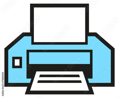 Printer icon. Blue office document contact symbol