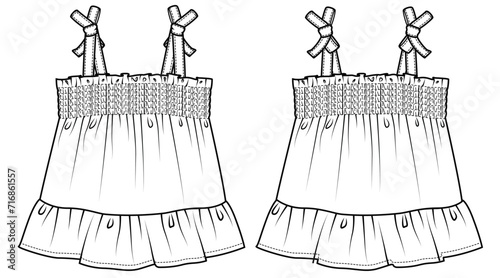 KID GIRLS WEAR WOVEN TOP FRONT AND BACK FASHION FLAT DESIGN VECTOR ILLUSTRATION