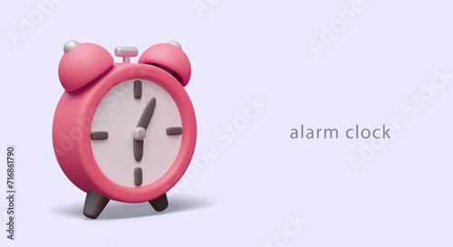 Retro alarm clock model. Clock with analog dial, numbers and hands