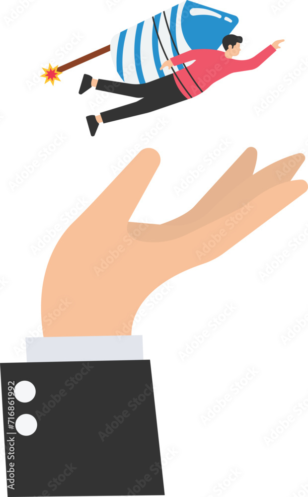Venture capital to funding startup companies, Help or financial support for entrepreneurs or small companies to launch projects, Riding launching company rocket in supporter hand

