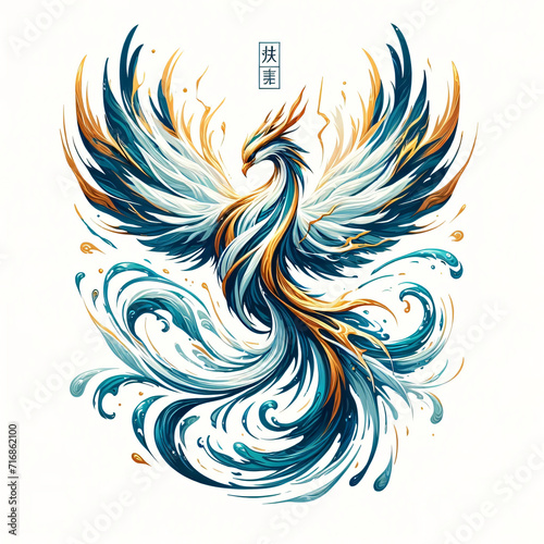 Logo tattoo bird phoenix water and lightning concept Chinese art style 