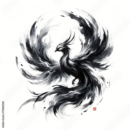 Logo tattoo bird phoenix ink concept Chinese art style 