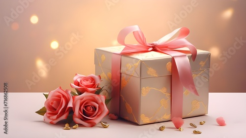 flowers gifts valentines day Pink Gift Box and Roses. Valentine's Day Elegance.A Christmas gift box © Raania